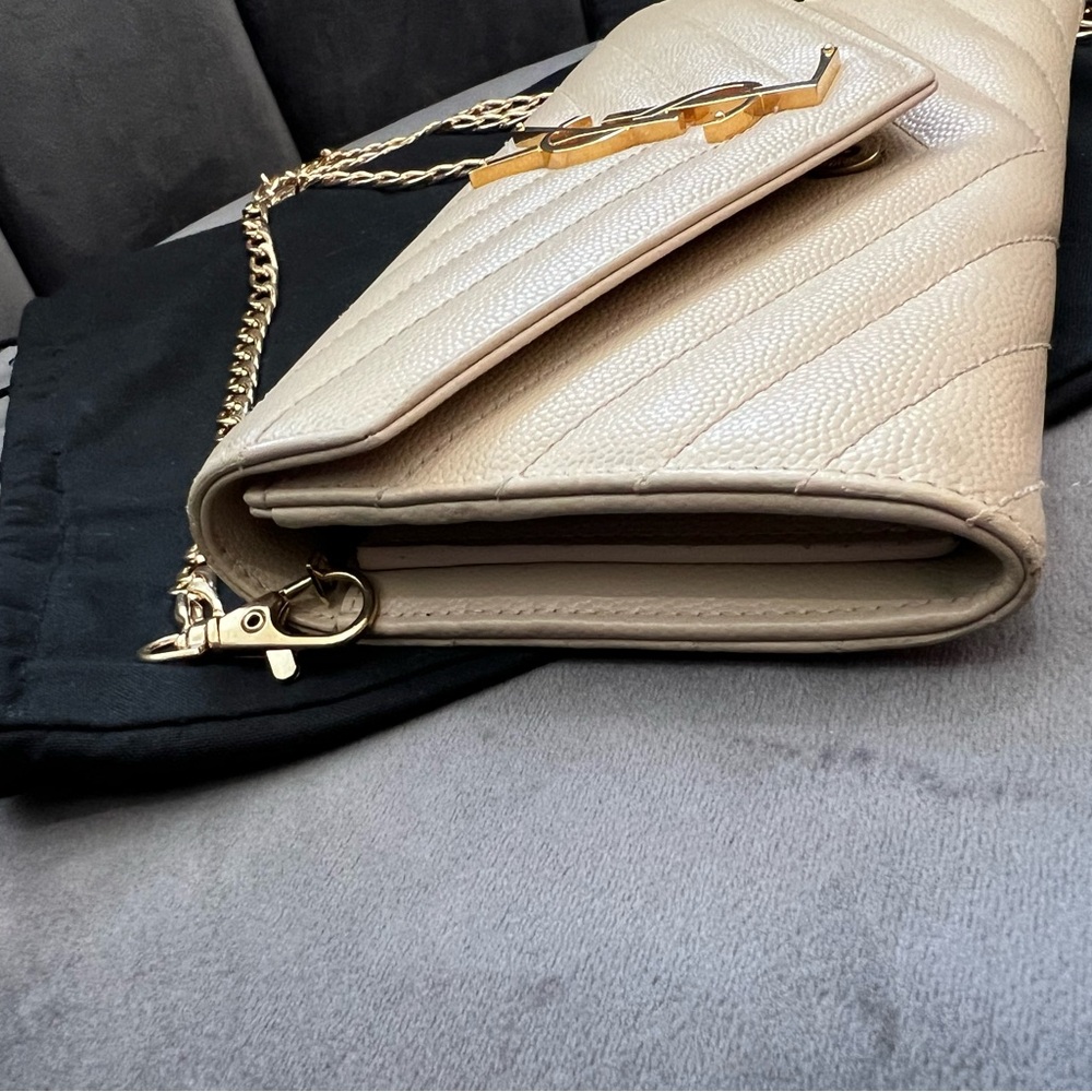 Beige Saint Laurent Cassandre Envelope Flap Wallet on Chain - Picture 3 of 15